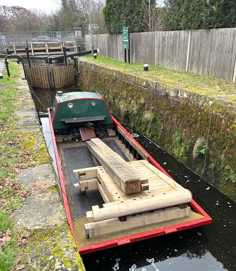 Basingstoke Canal Boat Greywell with new lock gates